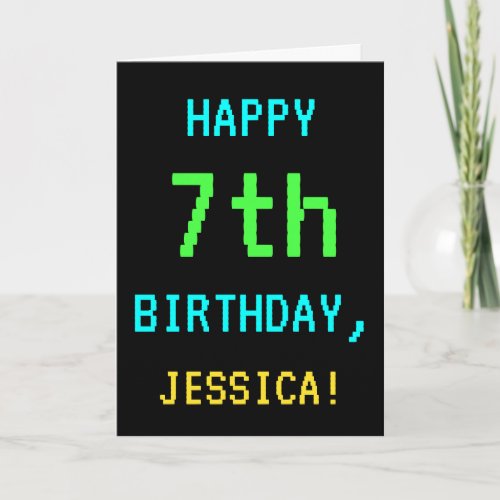 Fun VintageRetro Video Game Look 7th Birthday Card