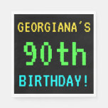 [ Thumbnail: Fun Vintage/Retro Video Game Look 90th Birthday Paper Napkin ]