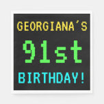 [ Thumbnail: Fun Vintage/Retro Video Game Look 91st Birthday Paper Napkin ]