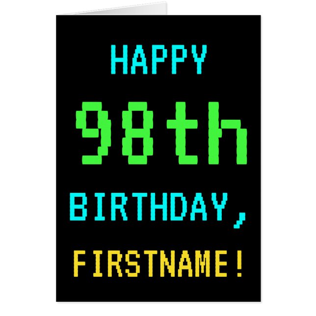 Fun Vintage/Retro Video Game Look 98th Birthday Cards (Front)