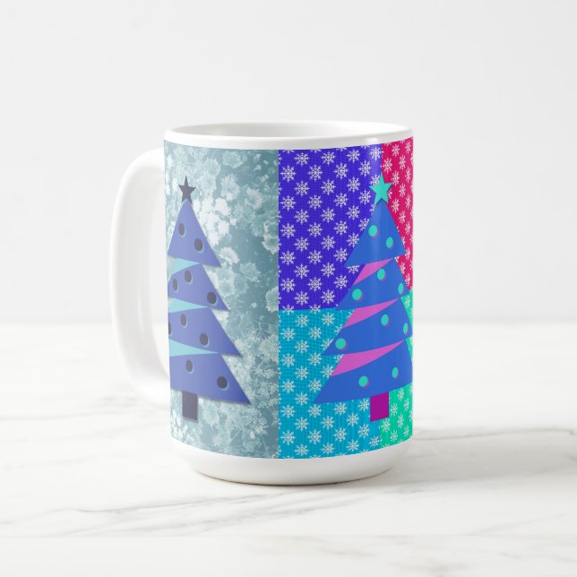 Fun Vintage Style Christmas Tree Art Mug (Front Left)