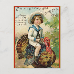 Fun Vintage Thanksgiving Turkey Friendsgiving Holiday Postcard