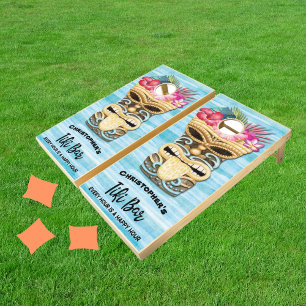 Fun Vintage Tiki Bar Beach Monogram Name Cornhole Set