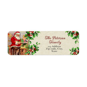 Fun Vintage Victorian Santa's Workshop Holly Label