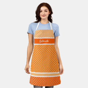 Fun Vintage White Polka Dots Summer Orange Apron