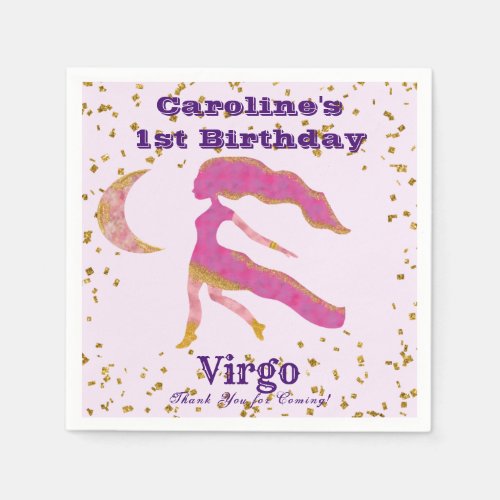 Fun Virgo First Birthday  Gold Confetti Napkins