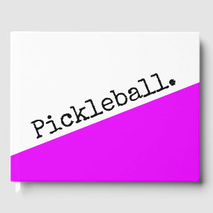 Fun Vivid Pink Slant Wedge Retro Pickleball Text Guest Book