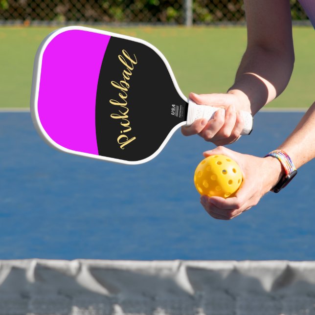 Fun Vivid Tropical Pink Black Curves Fancy Script  Carbon Fiber Pickleball Paddle (Insitu)