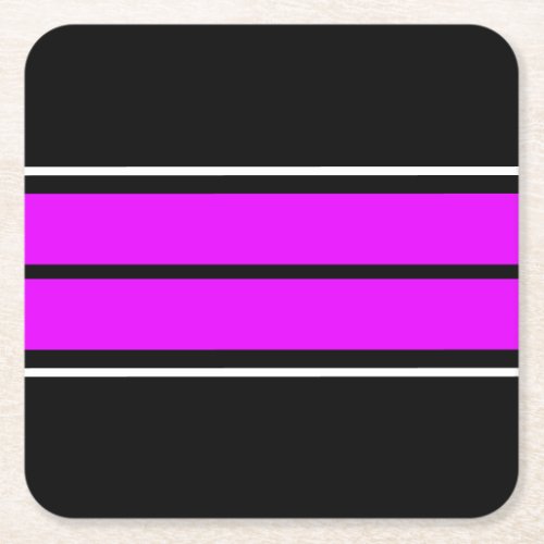 Fun Vivid Tropical Pink Black White Racing Stripes Square Paper Coaster