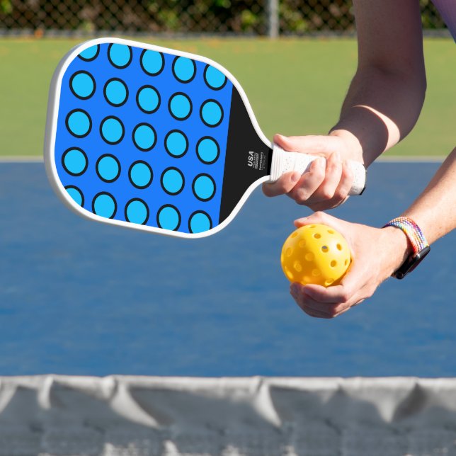 Fun Vivid Two Tone Blue Geo Circle Grid Pattern Carbon Fiber Pickleball Paddle (Insitu)