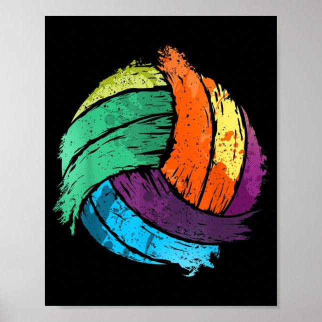 Fun Volleyball Art For Boys Girls Women Volleyball Poster (Front)