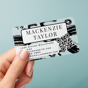 Fun Wacky Scribble Pattern Personalized QR Code Clear Business Cards