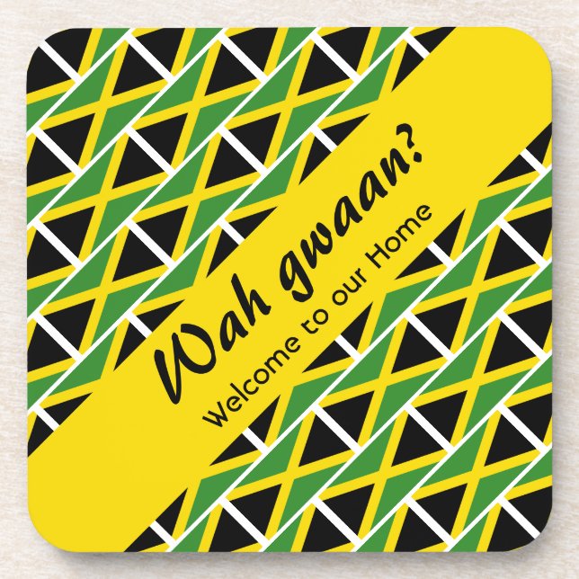 Fun WAH GWAAN Jamaica Flag Beverage Coaster (Front)