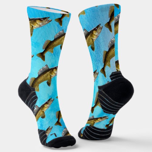 Fun Walleye Pike Fish  and Blue Water Socks