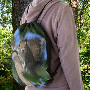 Fun Watchful Squirrel Drawstring Bag