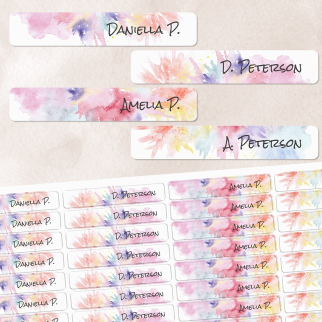 Fun Watercolor Art Attack Up to 4 Names Waterproof Labels (Creator Uploaded)