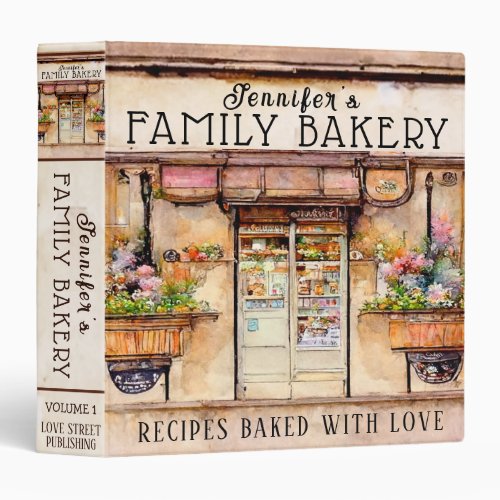 Fun Watercolor Bakery Cookbook 3 Ring Binder
