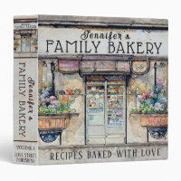 Fun Watercolor Bakery Cookbook 3 Ring Binder