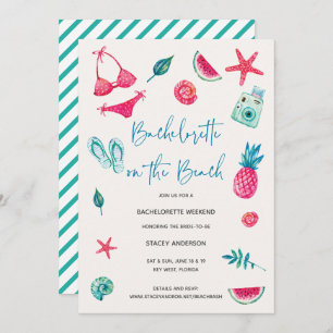 Fun Watercolor Beach Destination Bachelorette Invitation
