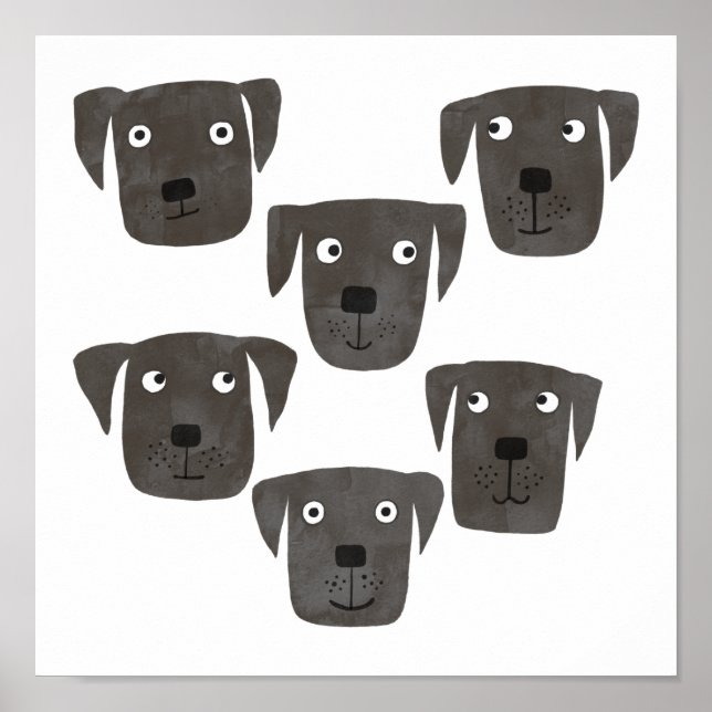 Fun Watercolor Blac Labrador Retriever Dogs Poster (Front)