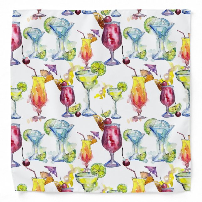 Fun Watercolor Cocktail Margarita Bandana (Front)