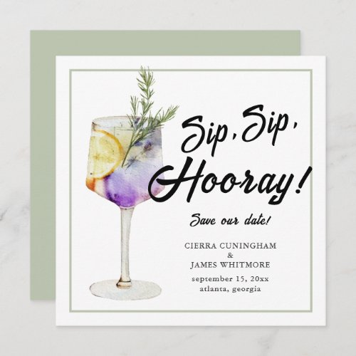 Fun Watercolor Cocktail Sip Sip Hooray Wedding  Save The Date