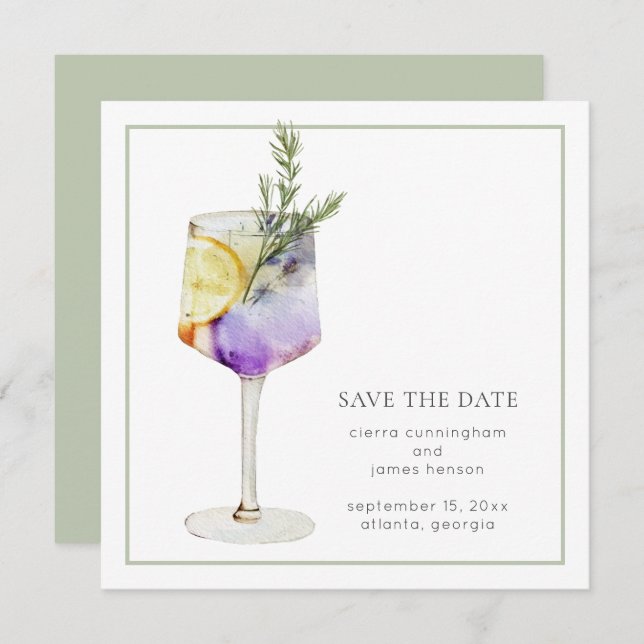 Fun Watercolor Cocktail Wedding  Save The Date (Front/Back)