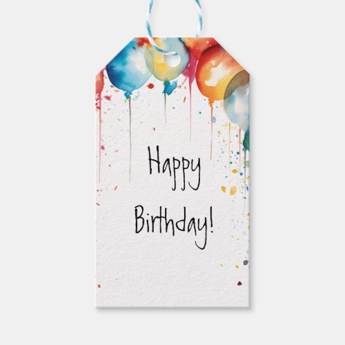 FUN WATERCOLOR COLORFUL BALLOONS HAPPY BIRTHDAY GIFT TAGS