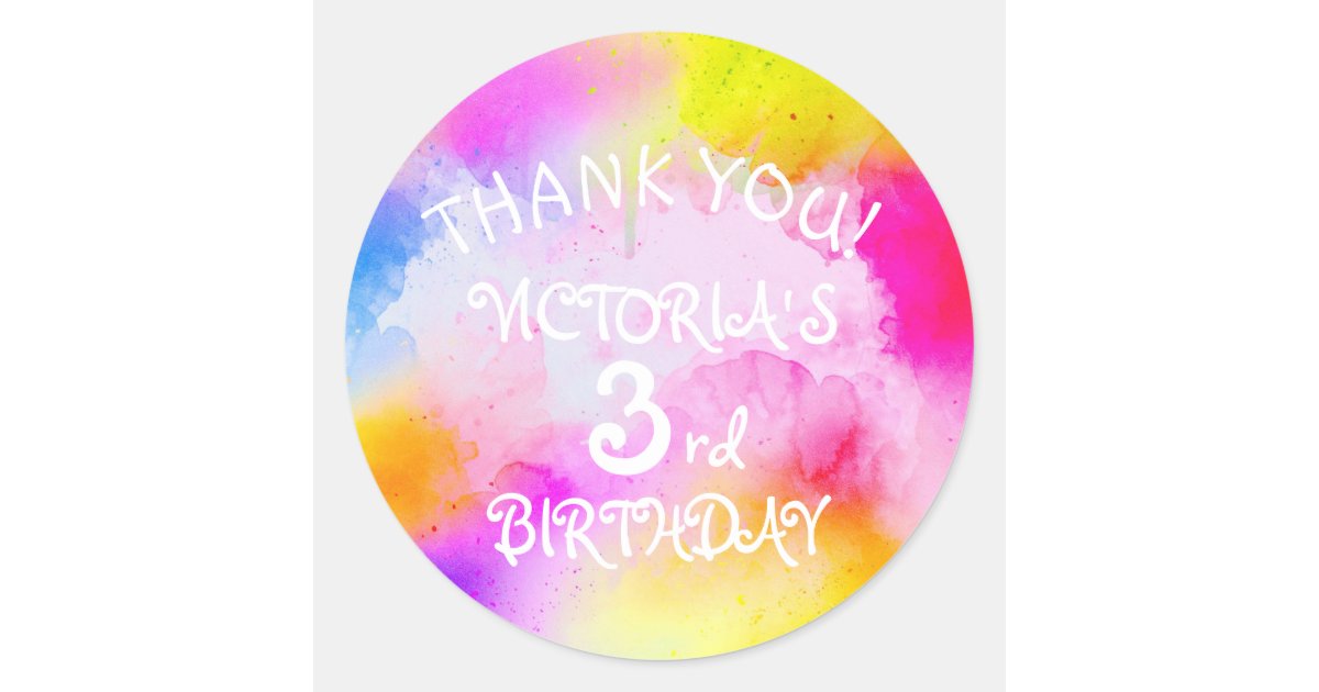 Fun Watercolor Colorful Kids Girl Birthday Classic Round Sticker | Zazzle