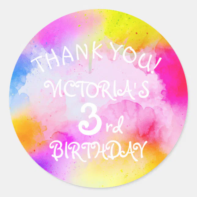Fun Watercolor Colorful Kids Girl Birthday Classic Round Sticker | Zazzle