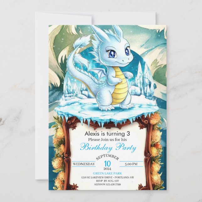 Fun Watercolor Dragon Birthday Invitation (Front)