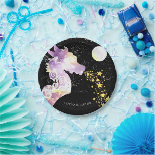 Fun Watercolor Dragon Birthday Paper Plates