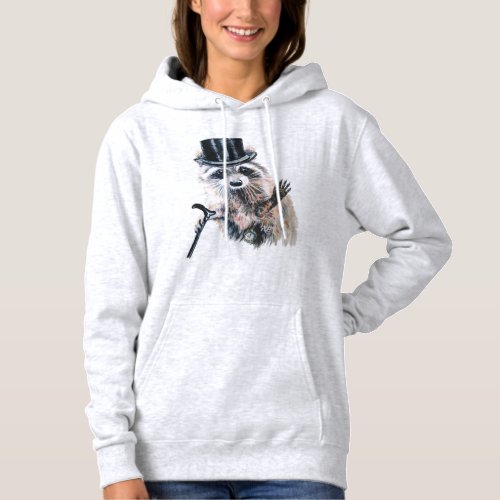 Fun Watercolor Dressed Up Raccoon Hoodie