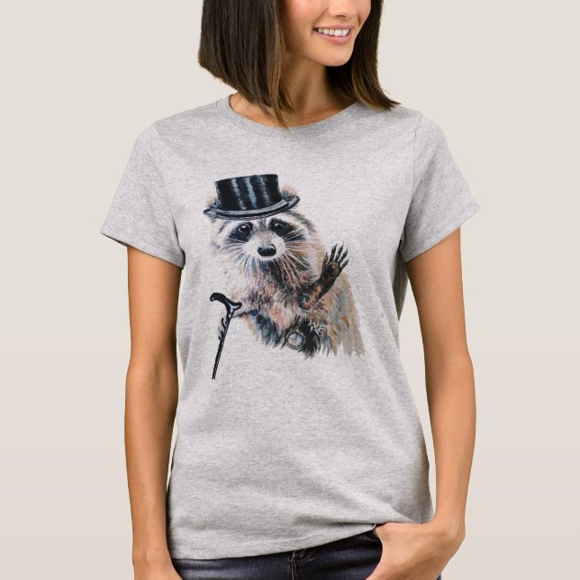 Fun Watercolor Dressed Up Raccoon T-Shirt (Front)