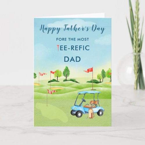 Fun Watercolor Fathers Day Card Golf Theme