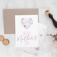 Fun Watercolor Flower Heart Happy Mother's day