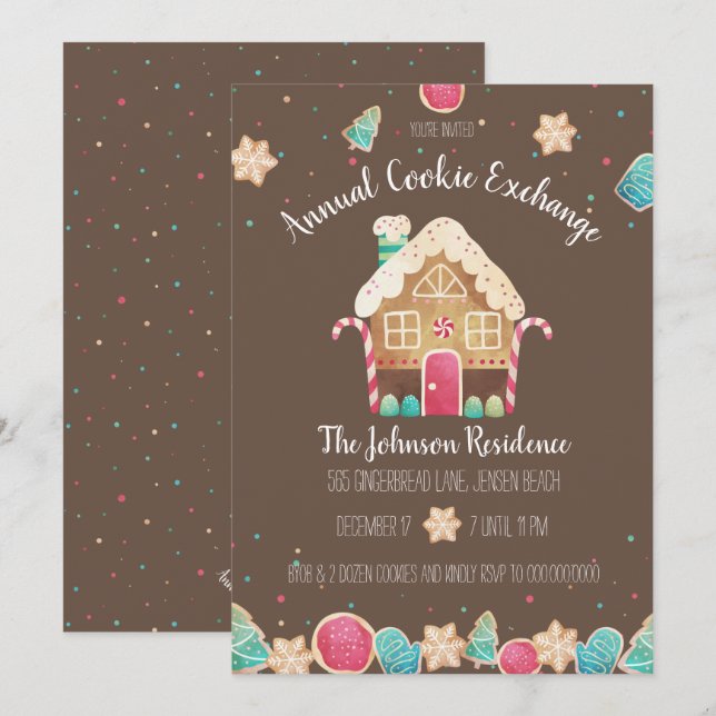 Fun Watercolor Gingerbread Holiday Cookie Exchange Invitation (Front/Back)