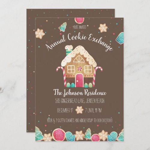 Fun Watercolor Gingerbread Holiday Cookie Exchange Invitation