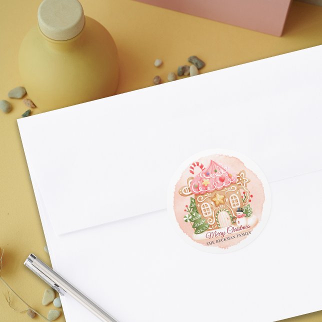 Fun Watercolor Gingerbread House Christmas Classic Round Sticker (Fun Watercolor Gingerbread House Christmas Classic Round Sticker)