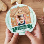 Fun Watercolor Gingerbread House Photo Candy Cane Metal Ornament