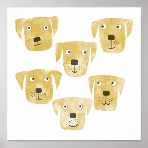 Fun Watercolor Golden Labrador Retriever Dogs Poster