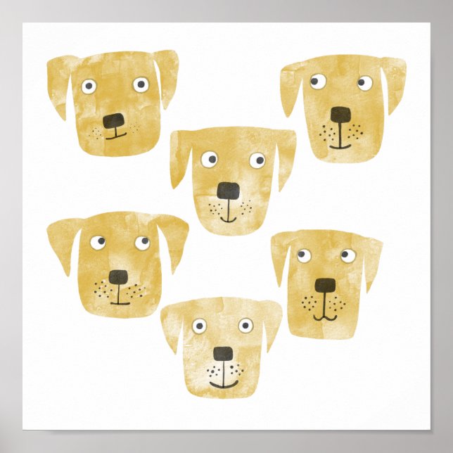 Fun Watercolor Golden Labrador Retriever Dogs Poster (Front)