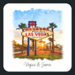 Fun Watercolor Las Vegas Sign Wedding Square Sticker<br><div class="desc">These fun watercolor Las Vegas sign stickers are perfect for favor decorations or envelope seals for weddings in Las Vegas,  or,  a casino themed wedding.</div>