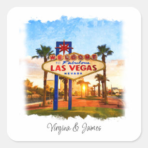Fun Watercolor Las Vegas Sign Wedding Square Sticker