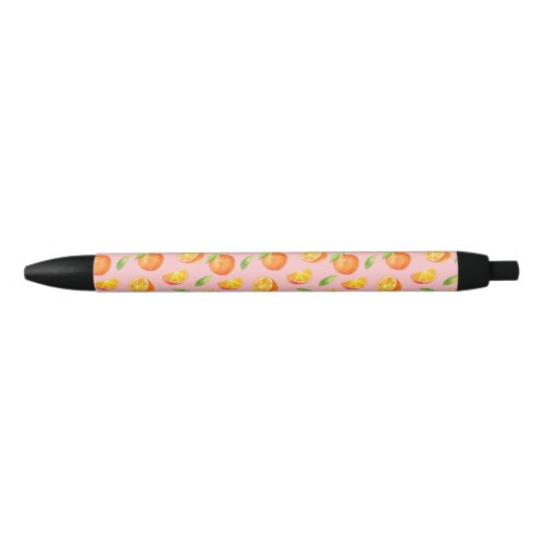 Fun Watercolor Oranges Citrus Pattern Black Ink Pen