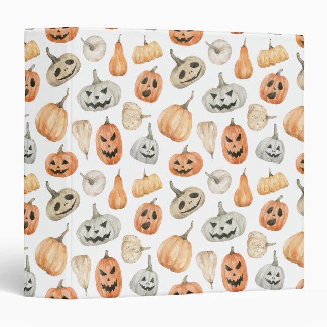 Fun Watercolor Pumpkin Pattern 3 Ring Binder (Front/Spine)