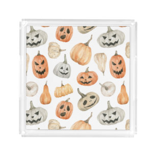 Fun Watercolor Pumpkin Pattern Acrylic Tray