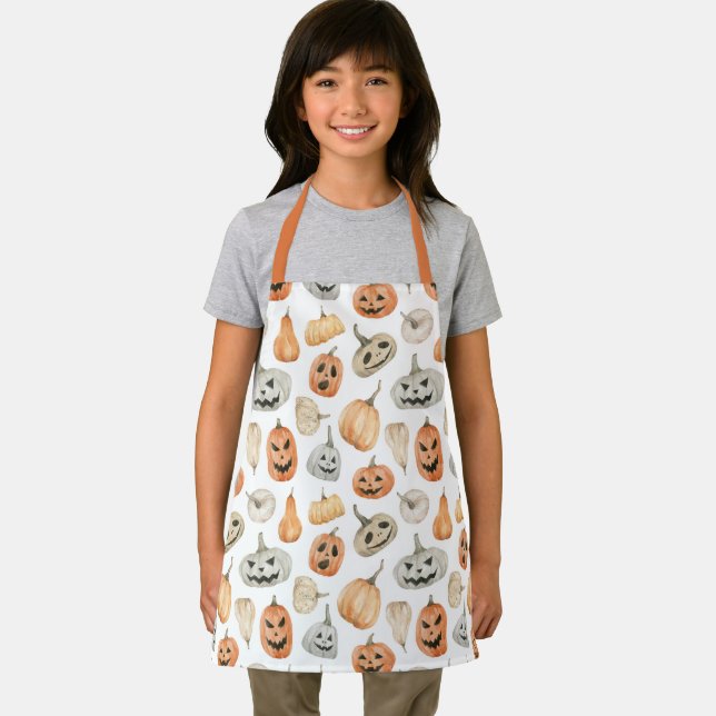 Fun Watercolor Pumpkin Pattern Apron (Insitu)