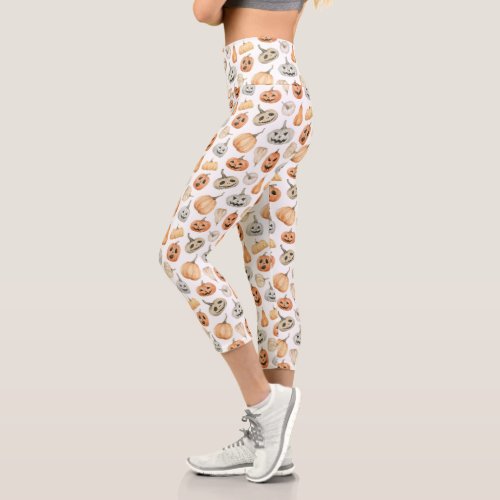 Fun Watercolor Pumpkin Pattern Capri Leggings