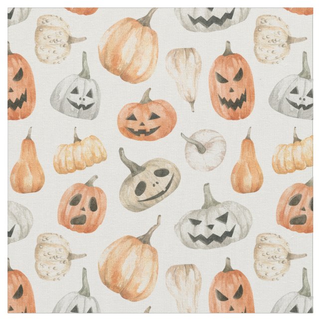 Fun Watercolor Pumpkin Pattern Fabric (Close Up)